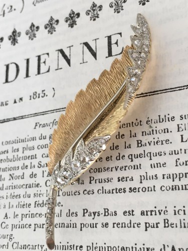 Broche plume en or jaune et blanc et diamants - Charles Verhaest Belgium - 50