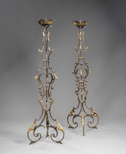 Pair of parquet candleholders - Lighting Style 