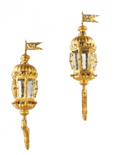 Paire de lanternes au lion de Venise Travail vénitien, probablement fin du XVIIIe –