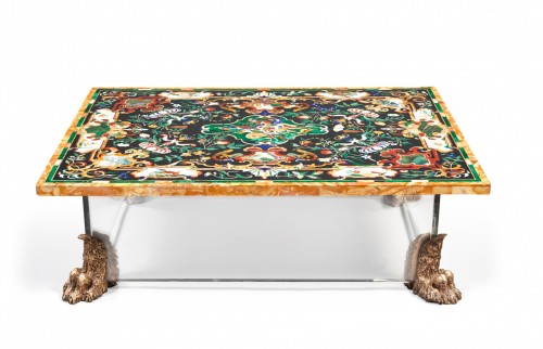 Coffee table with hardstone top bearing the arms of the Prince of Liechtenstein