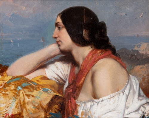 Portrait d’une jeune femme - Felix-joseph BARRIAS (1822-1907) - Tableaux et dessins Style 