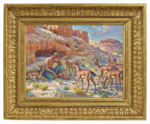 Berger et gazelles à l’ombre des rochers - Etienne Alphonse Dinet (1861-1929) - Tableaux et dessins Style Art nouveau