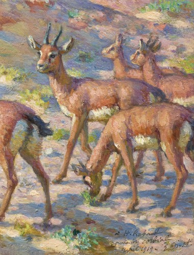 Paintings & Drawings  - Shepherd and gazelles in the shade of the rocks - Etienne Alphonse Dinet (1861-1929)