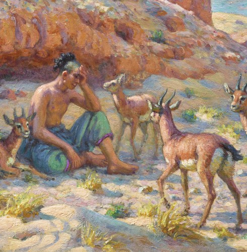 Shepherd and gazelles in the shade of the rocks - Etienne Alphonse Dinet (1861-1929) - 