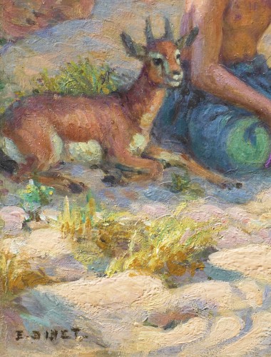 XIXe siècle - Berger et gazelles à l’ombre des rochers - Etienne Alphonse Dinet (1861-1929)