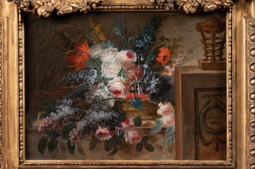 Vase de fleurs sur un entablement, 1783 , LE RICHE (I.S.J. Le Riche) - Tableaux et dessins Style 