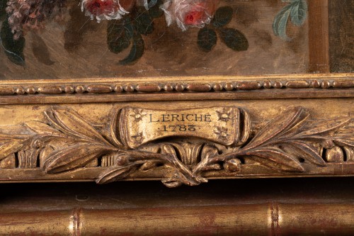 Tableaux et dessins Tableaux XVIIIe siècle - Vase de fleurs sur un entablement, 1783 , LE RICHE (I.S.J. Le Riche)