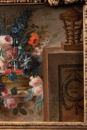 Vase of flowers on a shelf, 1783, by LE RICHE (I. S. J. Le Riche) - 