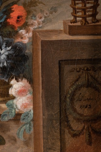  - Vase of flowers on a shelf, 1783, by LE RICHE (I. S. J. Le Riche)