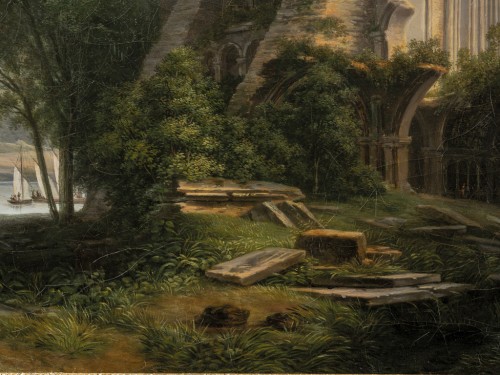 XIXe siècle - Paysage animé autour d’une ruine de Cathédrale, Fleury Epinat (1764-1830)