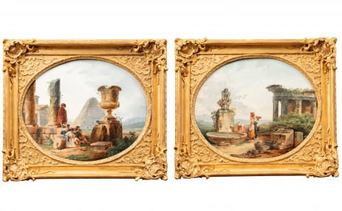 Hubert Robert (1733-1808) - Paysage aux soldats et à la Pyramide