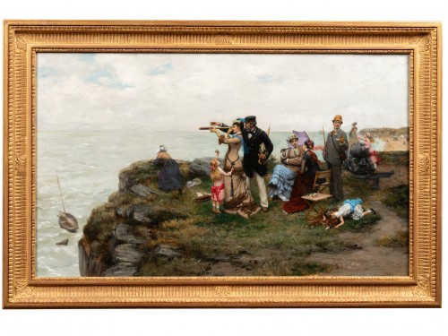 Pierre OUTIN  (1840-1899) - Sur la Falaise - Tableaux et dessins Style 
