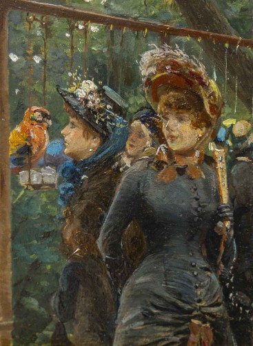 Paintings & Drawings  - Alceste Campriani (1848 - 1933), The Visit of the elegant Ladies to the parrots
