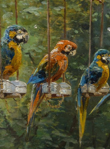 Alceste Campriani (1848 - 1933), The Visit of the elegant Ladies to the parrots - 