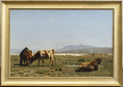 Albert Lugardon (1827-1909) - Cattle in a meadow by a lake