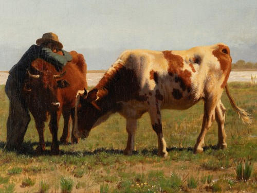 Albert Lugardon (1827-1909) - Cattle in a meadow by a lake - Paintings & Drawings Style 