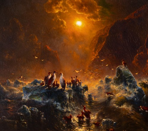 Eduard Hildebrandt (1818–1868) Cormorans au coucher du soleil sur l’Arctique