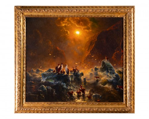Eduard Hildebrandt (1818–1868) Cormorans au coucher du soleil sur l’Arctique - Tableaux et dessins Style 