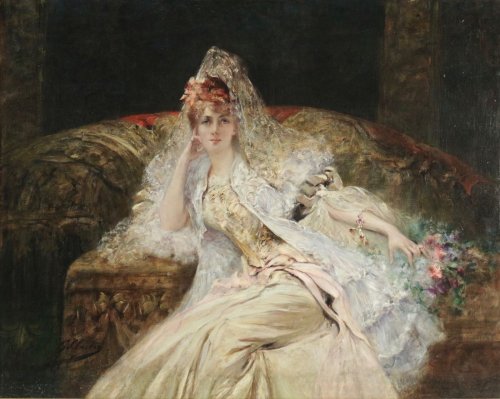 Georges-Jules-Victor CLAIRIN (1843-1919) - Femme à la mantille