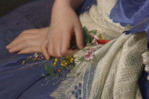 Tableaux et dessins Tableaux XIXe siècle - Paul Flandrin (1811-1902) - Jeune fille à la robe de soie bleue