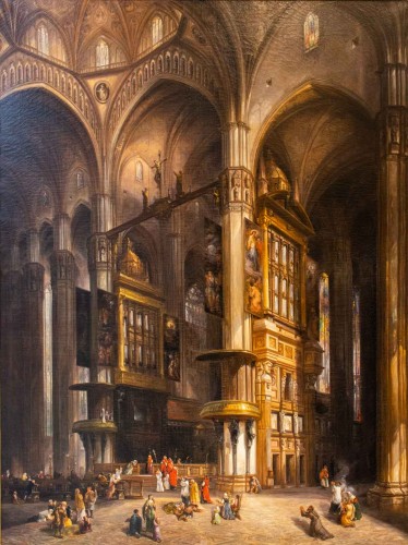  Louis-Désiré THIENON (1812- Après 1881) - Intérieur de la cathédrale de Milan  - Tableaux et dessins Style 