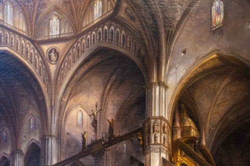 XIXe siècle -  Louis-Désiré THIENON (1812- Après 1881) - Intérieur de la cathédrale de Milan 