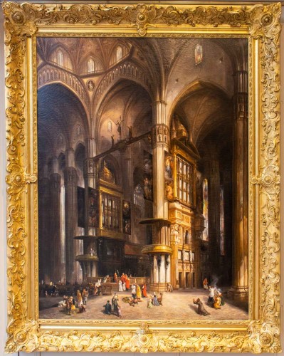 Antiquités -  Louis-Désiré THIENON (1812- Après 1881) - Intérieur de la cathédrale de Milan 