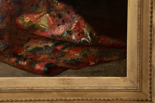 XIXe siècle - Charles MONGINOT (1825- 1900) - Nature morte au tapis sur une console