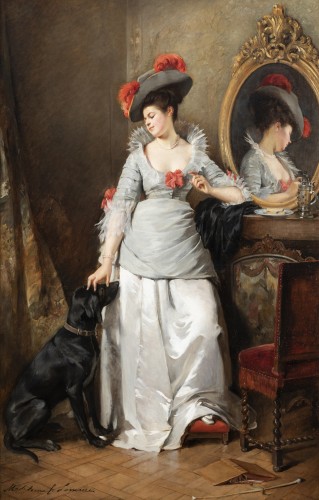 Elégante au chien - Madeleine-Jeanne Lemaire (1845-1928)
