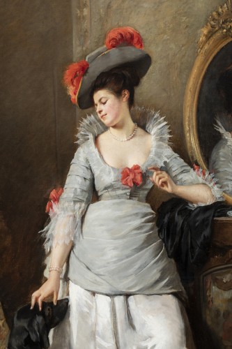 Elégante au chien - Madeleine-Jeanne Lemaire (1845-1928) - Tableaux et dessins Style Napoléon III