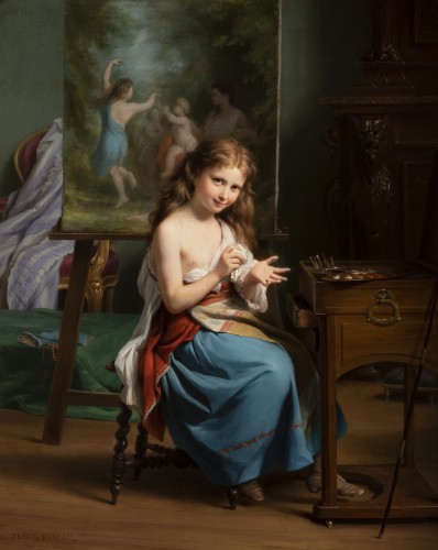 Fritz Zuber-Bühler (1822-1896) - Portrait d’une jeune fille dans son atelier - Tableaux et dessins Style 