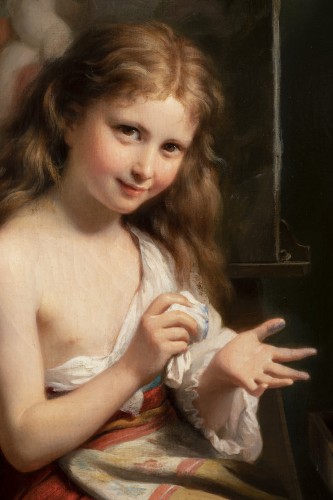 Fritz Zuber-Bühler (1822-1896) - Portrait of a girl in her workshop - 