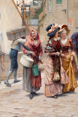 Tableaux et dessins Tableaux XIXe siècle - Adrien MOREAU (1843-1906) - La rencontre galante au port