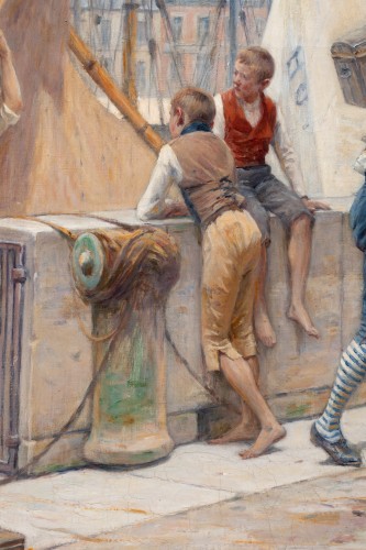 XIXe siècle - Adrien MOREAU (1843-1906) - La rencontre galante au port