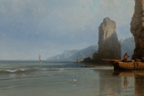 Antiquités -  The Cliffs of Flamborough Head - Charles Joseph Kuwasseg (1802 - 1877)