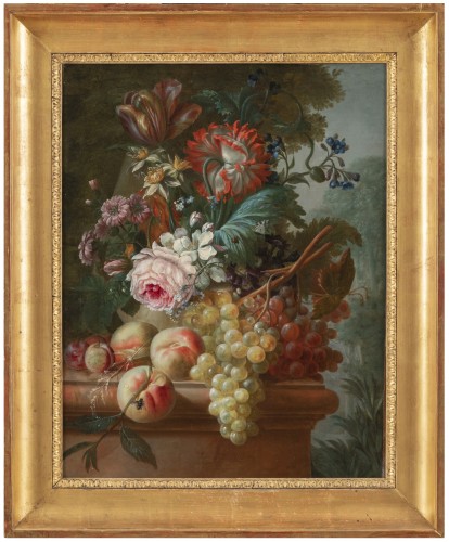 Francois-Nicolas Laurent (1780- 1828) - Vase de fleurs et fruits sur un entablement