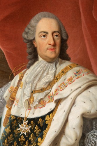 Antiquités - Portrait de Louis XV en tenue de sacre, école française du XVIIIe siècle