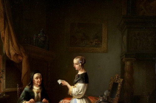 Tableaux et dessins Tableaux XIXe siècle - Alexis Van Hamme (1818 Bruxelles -1875) - La lecture de la lettre