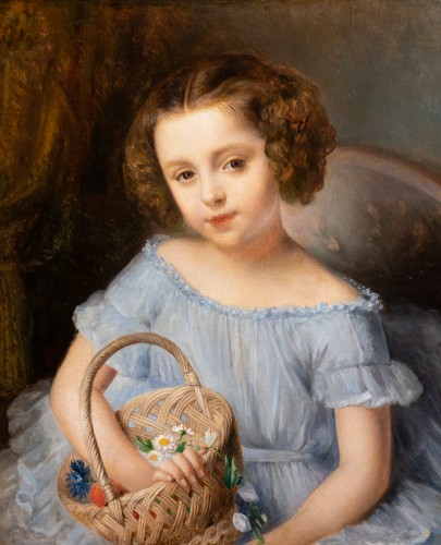 Jean-Marie DECOEUR (1822- ?) - Paire de portraits de deux petites-filles - Tableaux et dessins Style 
