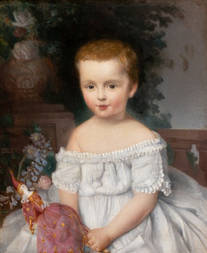 Tableaux et dessins Tableaux XIXe siècle - Jean-Marie DECOEUR (1822- ?) - Paire de portraits de deux petites-filles