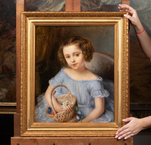 Antiquités - Jean-Marie DECOEUR (1822- ?) - Paire de portraits de deux petites-filles