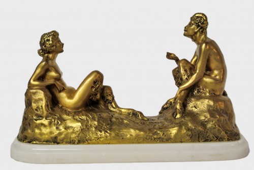 Sculpture Sculpture en Bronze - Couple de faunes - Joe Descomps (1869-1950)