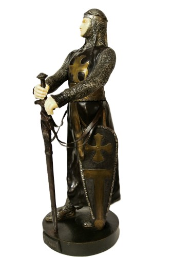 Sculpture Sculpture en Bronze - "Chevalier du temple" d’après Maurice Constant Favre (1875-1915)