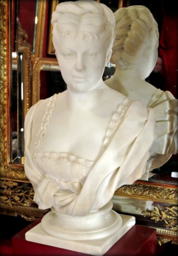 White marble bust signed h icard - Sculpture Style Napoléon III