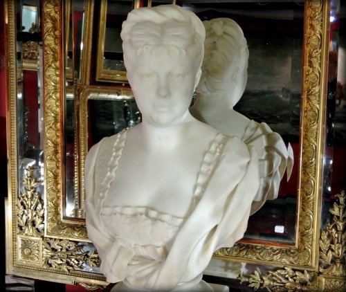 19th century - White marble bust signed h icard