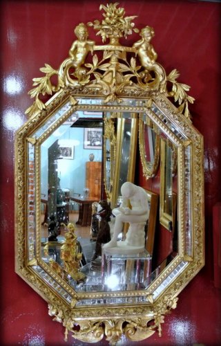 19th century hexagonal mirror  "with cherubs"