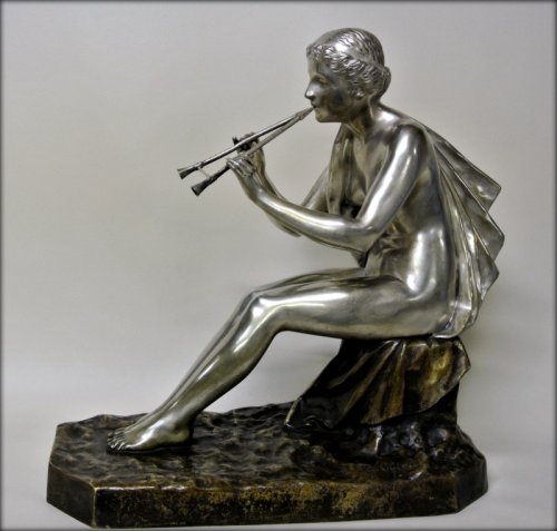 Muse, bronze argenté signé OBIOLS - Sculpture Style Art Déco