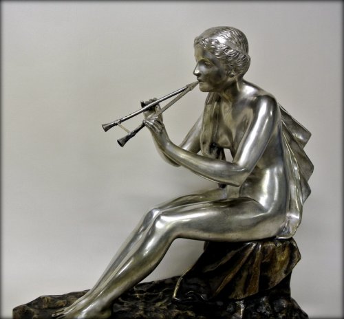 Sculpture Sculpture en Bronze - Muse, bronze argenté signé OBIOLS