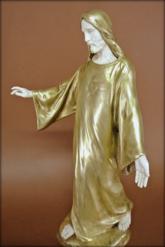 Antiquités - "Le Sacré coeur de Jésus" statue signée P Gasq