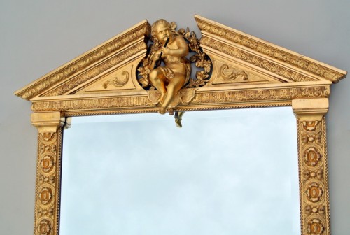 Miroir à fronton au putto musicien fin XIXe - Miroirs, Trumeaux Style Napoléon III